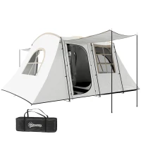 Outsunny 4 Man Tunnel Tent, Family Camping Tent with Porch, Bedroom and Living Area, Sewn in Groundsheet, 3000mm Waterproof, Portable with Bag for Hiking, Festival, Backpacking, Khaki(m-10)