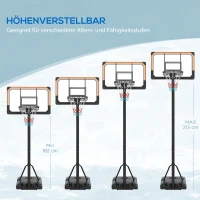 SPORTNOW Basketballständer, höhenverstellbar, 182-213 cm Korbhöhe, wetterfest, mit Rollen, Metallrahmen(m-5)
