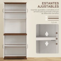 HOMCOM Alacena de Cocina Mueble Auxiliar con 2 Puertas de Vidrio y Baldas Ajustables 72x40x178 cm Blanco(m-5)