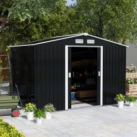 Outsunny Abrigo de Jardim Metálico para Armazenamento de Ferramentas com Base de Reforço Incluída e 4 Janelas 277x195x192cm Cinza Escuro(m-2)