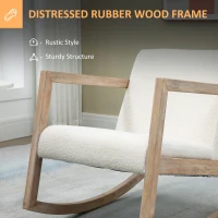 HOMCOM schommelstoel met houten frame, gestoffeerd, relaxstoel, fauteuil, woonkamerstoel, salon met gestoffeerde zitting, rubberhout, crème wit, 60 x 81 x 71 cm(m-6)