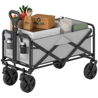 Outsunny Folding Pull Along Cart Cargo Wagon Trolley with Telescopic Handle - Dark Grey(m-11)