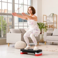 HOMCOM Aerobic Stepper, 2-Staps Hoogteverstelling, 68 x 29 x 15 cm, Zwart+Grijs+Rood(m-2)