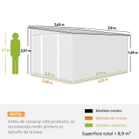 Outsunny Cobertizo de Jardín Exterior 8,9 m² 280x345x201 cm con Puerta y 2 Ventanas para Almacenamiento de Herramientas Verde(m-3)