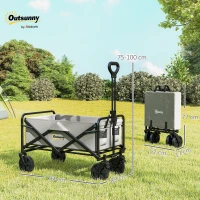 Outsunny Folding Pull Along Cart Cargo Wagon Trolley with Telescopic Handle - Dark Grey(m-3)