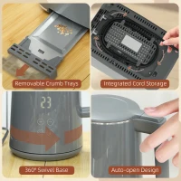 HOMCOM Digital Stainless Steel Kettle and Toaster Set, 1.5L 3000W Fast Boil Kettle, 2 Slice Toaster with 7 Level Browning Controls, Defrost, Reheat, Keep Warm, Crumb Tray and LED Touch Display, Grey(m-9)