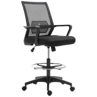 Vinsetto Bureaustoel, In Hoogte Verstelbare Bureau Stoel met Voetsteun, Mesh Rugleuning, Rolbaar, Kunststof, Zwart