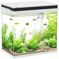 PawHut 26L Glass Fish Tank With Filter System, LED Lights, Water Pump, White(m-10)