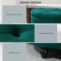 HOMCOM Pouf de Rangement Coffre 2 en 1 - Pouf capitonné Demi-Cercle - Pieds Bois hévéa Noir revêtement Velours vert(m-6)