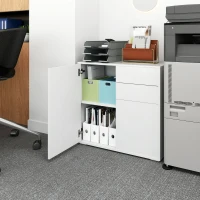 HOMCOM Mobiletto 2 Cassetti e 2 Ante, Apertura a Pressione, Mobile con 2 Cassetti e 2 Ante per Casa e Ufficio, 79x36x74cm, Bianco Opaco(m-2)