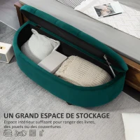 HOMCOM Pouf de Rangement Coffre 2 en 1 - Pouf capitonné Demi-Cercle - Pieds Bois hévéa Noir revêtement Velours vert(m-4)