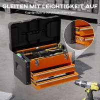 HOMCOM Werkzeugkiste leer, 49,7 x 25,3 x 28,9 cm Werkzeugkasten mit Schublade, Mini-Box Stahl Orange(m-6)