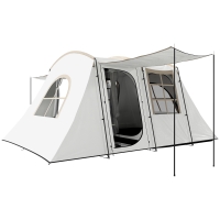 Outsunny 4 Man Tunnel Tent, Family Camping Tent with Porch, Bedroom and Living Area, Sewn in Groundsheet, 3000mm Waterproof, Portable with Bag for Hiking, Festival, Backpacking, Khaki