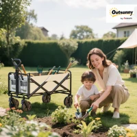 Outsunny Folding Pull Along Cart Cargo Wagon Trolley with Telescopic Handle - Dark Grey(m-9)