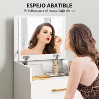 HOMCOM Tocador de Maquillaje con Taburete 3 en 1 con Espejo Cajones y Tablero de Vidrio Visible 48x40x90 cm Blanco(m-4)