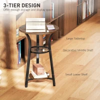 HOMCOM Small Round Side Table with 3 Storage Shelves - Rustic Brown(m-4)