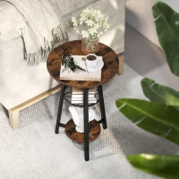 HOMCOM Small Round Side Table with 3 Storage Shelves - Rustic Brown(m-9)