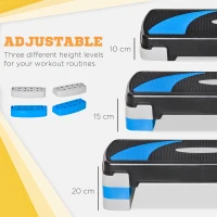 HOMCOM Aerobische Stepper 3-traps in hoogte verstelbaar 80 x 31 x 20 cm Zwart+Lichtblauw+Grijs(m-4)