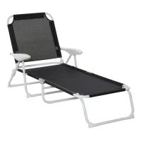 Outsunny Tumbona Reclinable y Plegable de Jardín con Respaldo Ajustable en 4 Posiciones Marco de Metal TextelineTranspirable 186x66x80 cm Negro(m-1)