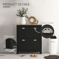 HOMCOM 2 Drawer Shoe Cabinet Modern Narrow Shoe Cupboard Hallway Wooden Storage Organiser with Flip Doors Adjustable Shelf for 12 Pairs, Black(m-6)