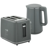 HOMCOM Digital Stainless Steel Kettle and Toaster Set, 1.5L 3000W Fast Boil Kettle, 2 Slice Toaster with 7 Level Browning Controls, Defrost, Reheat, Keep Warm, Crumb Tray and LED Touch Display, Grey(m-1)