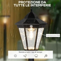 Outsunny Lampione Solare da Giardino con Luce LED e Sensore di Movimento, Alluminio e Vetro, 22x22x196 cm, Nero(m-4)
