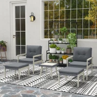 Outsunny Five-Piece Rattan Patio Set, with Wood-Top Table - Grey(m-9)