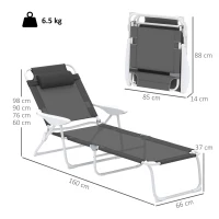 Outsunny Foldable Lounge Chair with 4-Level Adjustable Backrest & Headrest - Charcoal Grey(m-3)