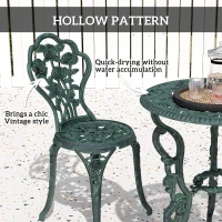 Outsunny Set 3 Pezzi Stile Vintage, Tavolo e 2 Sedie da Giardino, con Decorazioni Floreali, in Alluminio, Verde Antico(m-5)