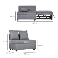 HOMCOM Fotoliu Pat 3 în 1 cu Spătar Reglabil în 5 Poziții și Perne, Canapea Pat, 98x69x65 cm, Gri Închis(m-3)