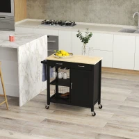 HOMCOM Carrello Cucina Classico con Cassetti, Ruote e Armadietto 2 Ante Salvaspazio 89x40x84cm, Nero(m-7)