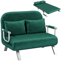 HOMCOM Canapé convertible 2 places canapé-lit 2 places avec dossier réglable et 2 coussins en revêtement aspect suède vert(m-11)