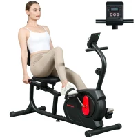 SPORTNOW Bicicleta Estática en Casa con Respaldo Resistencia Magnética Ajustable y Pantalla LCD 103-139x61x100,5 cm Negro(m-10)