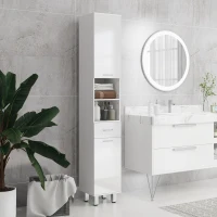kleankin 71" Tall Slim Bathroom Storage Cabinet, Tall Narrow Cupboard with Drawer, Open Shelves, 2 Doors Cabinets and Adjustable Shelves for Kitchen, Hallway, Living Room, High Gloss White(m-2)