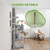 PawHut Rascador para Gatos Altura 138 cm Árbol para Gatos con Múltiples Niveles Cuevas Bolas Colgantes y Hamacas Gris Claro(m-7)
