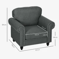 HOMCOM Mid-Century Armchair, with Pocket Springs - Charcoal Grey(m-3)