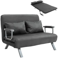 HOMCOM Canapé-lit 2 places, fauteuil convertible avec dossier réglable en 5 positions, chaise longue avec 2 coussins inclus, canapé en revêtement aspect suède déhoussable, 111x80x78cm, gris foncé(m-1)