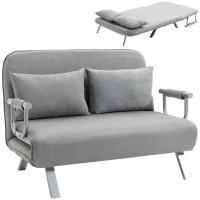 HOMCOM Canapé-lit 2 places, fauteuil convertible avec dossier réglable en 5 positions, chaise longue avec 2 coussins inclus, canapé en revêtement aspect suède déhoussable, 111x80x78cm, gris clair(m-1)