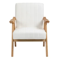 HOMCOM Polstersessel im Skandi-Design, Samtoptik, Massivholzrahmen, 68 x 74 x 82cm, Natur+Creme(m-12)