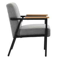 HOMCOM Akzentsessel im Skandidesign, Ruhesessel ,Akzentstuhl, Leinenoptik, Kautschukholz, Grau + Schwarz + Braun(m-12)