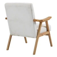 HOMCOM Polstersessel im Skandi-Design, Samtoptik, Massivholzrahmen, 68 x 74 x 82cm, Natur+Creme(m-10)
