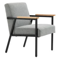HOMCOM Akzentsessel im Skandidesign, Ruhesessel ,Akzentstuhl, Leinenoptik, Kautschukholz, Grau + Schwarz + Braun(m-11)