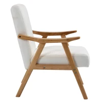 HOMCOM Polstersessel im Skandi-Design, Samtoptik, Massivholzrahmen, 68 x 74 x 82cm, Natur+Creme(m-11)