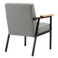 HOMCOM Akzentsessel im Skandidesign, Ruhesessel ,Akzentstuhl, Leinenoptik, Kautschukholz, Grau + Schwarz + Braun(m-13)