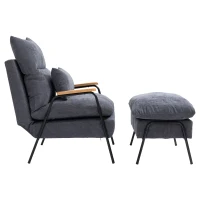 HOMCOM Sessel mit Ottomane, inkl. Kissen, 68 cm x 91,5 cm x 88 cm, Grau(m-13)