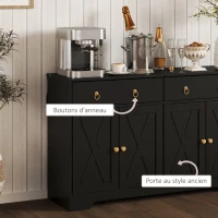 HOMCOM Buffet meuble de rangement armoire de cuisine style rural 2 tiroirs et 2 placards étagères à hauteurs réglables noir(m-6)