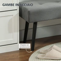 HOMCOM Panca Fondo Letto a Trapunta in Tessuto Effetto Velluto a Coste e Acciaio, 100x36x45 cm, Grigio(m-5)