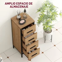 HOMCOM Armario de Baño Mueble de Baño Estrecho Cajonera con 4 Cajones y Estructura de Acero 30x30x82 cm Roble(m-4)