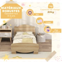 AIYAPLAY Lit enfant 70x140 cm avec barrières de sécurité thème d'ours pour garçons, filles, âgés de 3 à 6 ans, bois naturel(m-5)