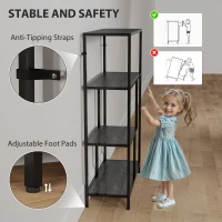 HOMCOM 4-Tier Bookshelf with Open Shelves - Charcoal Grey(m-5)